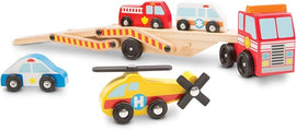 Melissa & Doug Wooden Emergency Vehicle Carrier, Magnetic Wooden Cars & Truck Toy - 0