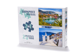 Greece - Santorini landscape and Oia Town Assos village, Kefalonia Island 2 x 1000 Piece Collection