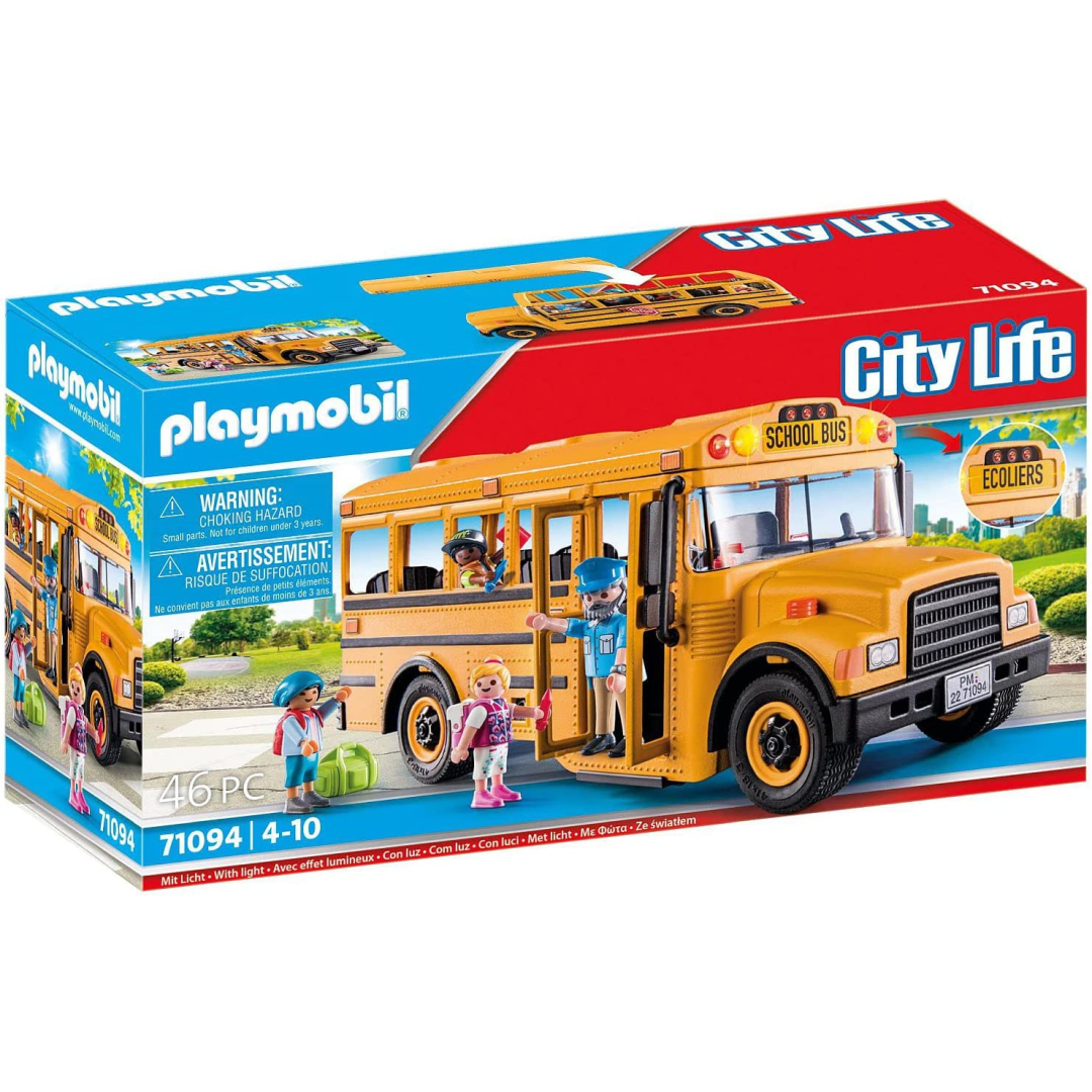 Playmobil City Life 71094 US School Bus Toy Bus with Flashing