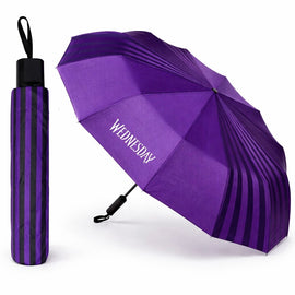 Wednesday Umbrella, Purple and Black Striped