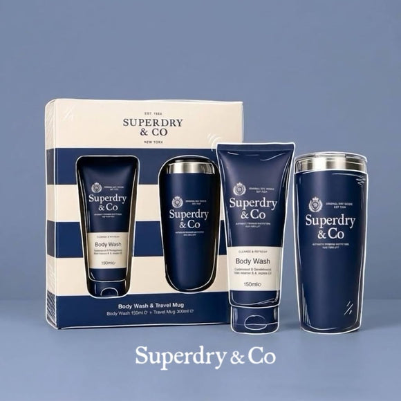 Superdry & Co 300ml navy stainless steel travel mug
