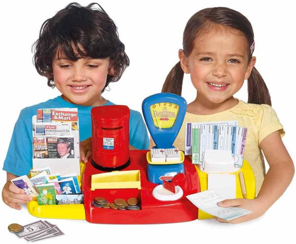 Casdon Post Office Toy with Scales Post Box Bank Notes Coins Cash Draw Stamps BOX DAMAGED
