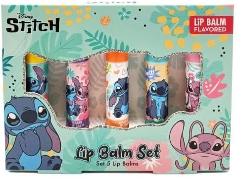 Disney Stitch Lip Balm Set  Set of 5 Fruity Flavoured Lip Balms