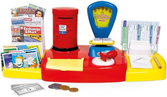 Casdon Post Office Toy with Scales Post Box Bank Notes Coins Cash Draw Stamps BOX DAMAGED