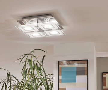 Almana 4 Bulb Ceiling Light - Chrome/Satin & Clear - GU10- LED Bulbs Included - 0