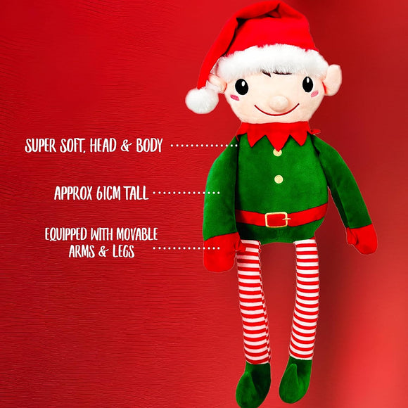 Christmas Extra Large Festive Plush - 100cm Santa, 60cm Green Elf & 50cm Gingerbread Man