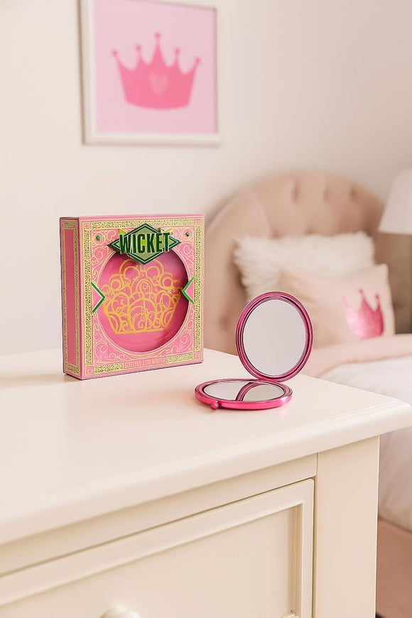 Official Wicked Gift Collection - Green Cosmetic Makeup Bag + Pink Compact Mirror