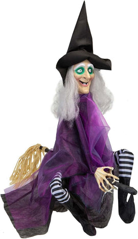36" Animated Kicking Witch on Broomstick – Halloween Decoration with Batteries Included