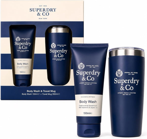  Superdry & Co Body Wash & Travel Mug Gift Set in branded gift box
