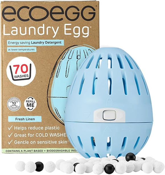 Ecoegg Laundry Egg - Detergent and Fabric Conditioner Replacement Fresh Linen 70 Wash, Pack of 1