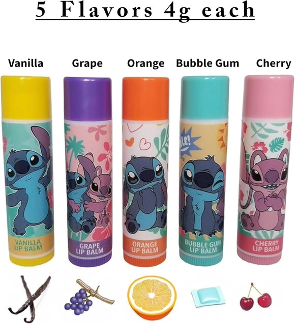 Disney Stitch Lip Balm Set  Set of 5 Fruity Flavoured Lip Balms