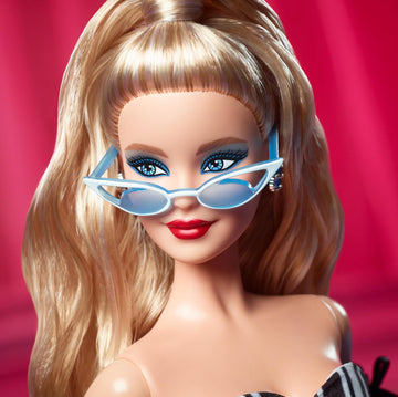 Barbie Signature Doll, 65th Anniversary Collectible with Blonde Hair, Black and White Gown, Sapphire Gem Earrings and Sunglasses, HRM58 - 0