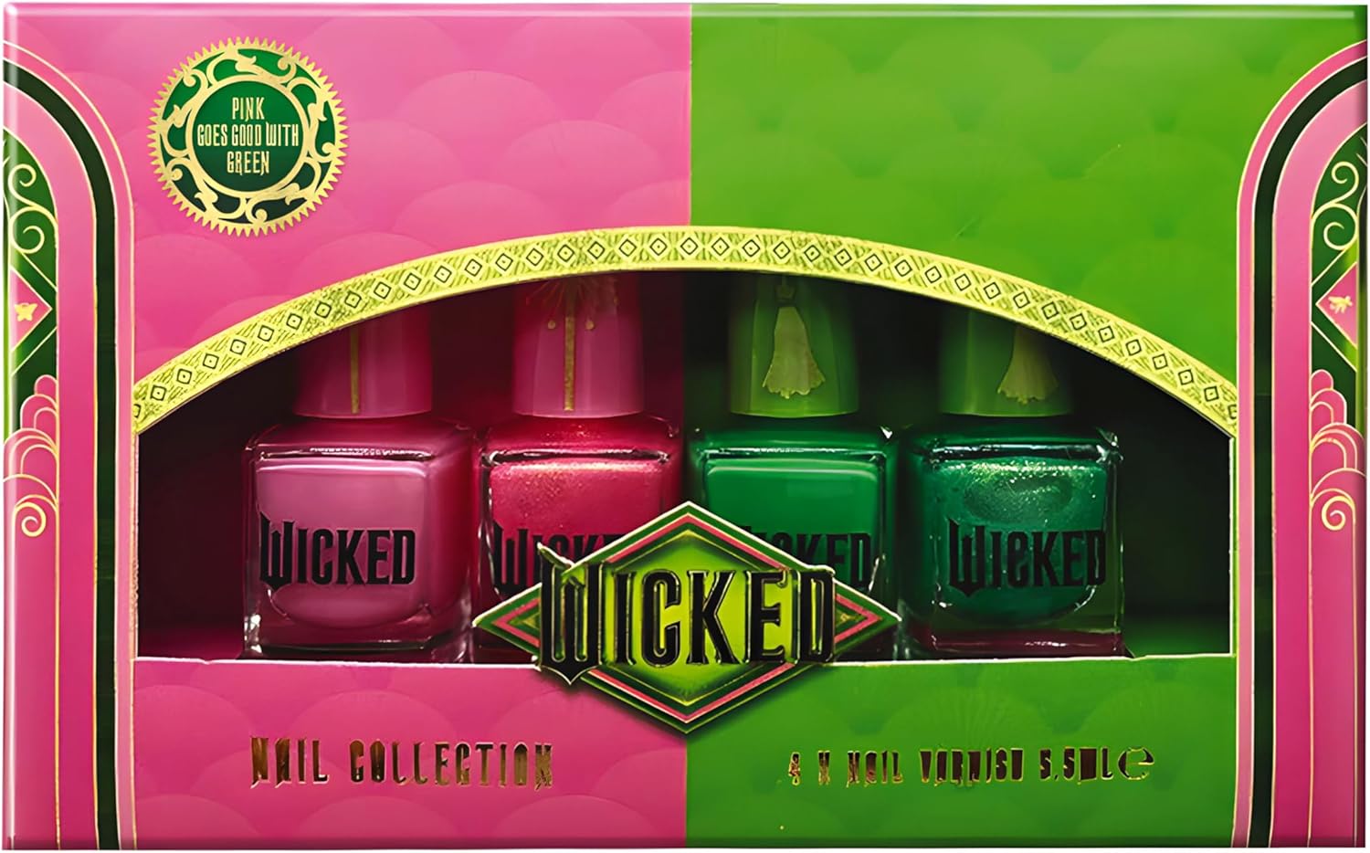 Wicked Nail Polish Collection Gift Set 4 Colours 2 Pink 2 Green Glossy Finish