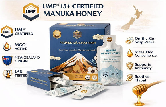 NAKI Manuka Honey UMF 15+ Single Serve 10 Sachets Snap Packs