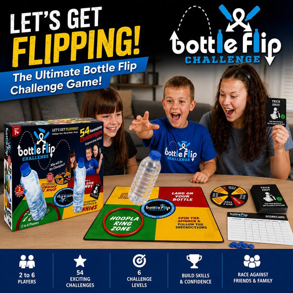 Bottle Flip Challenge Game – 54 Challenges Family Party Game Ages 7+ 2–6 Players