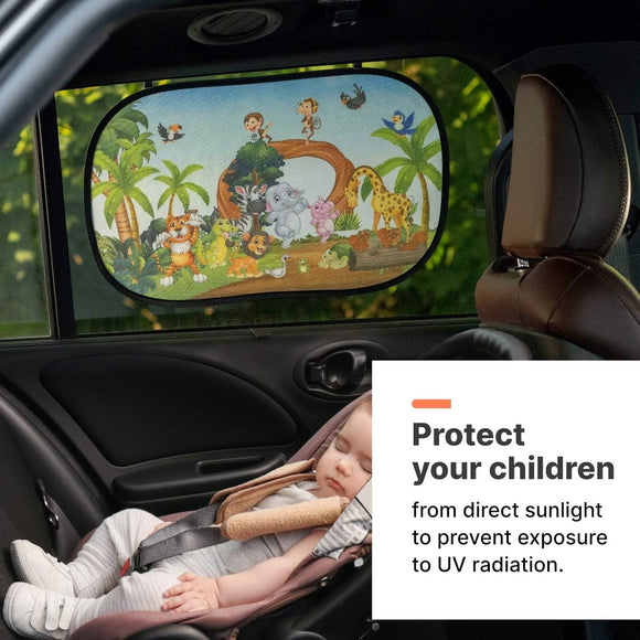 Car Sun Animal Shade for Kids - Foldable Cling UV Blocker for Toddlers (2 Pack)