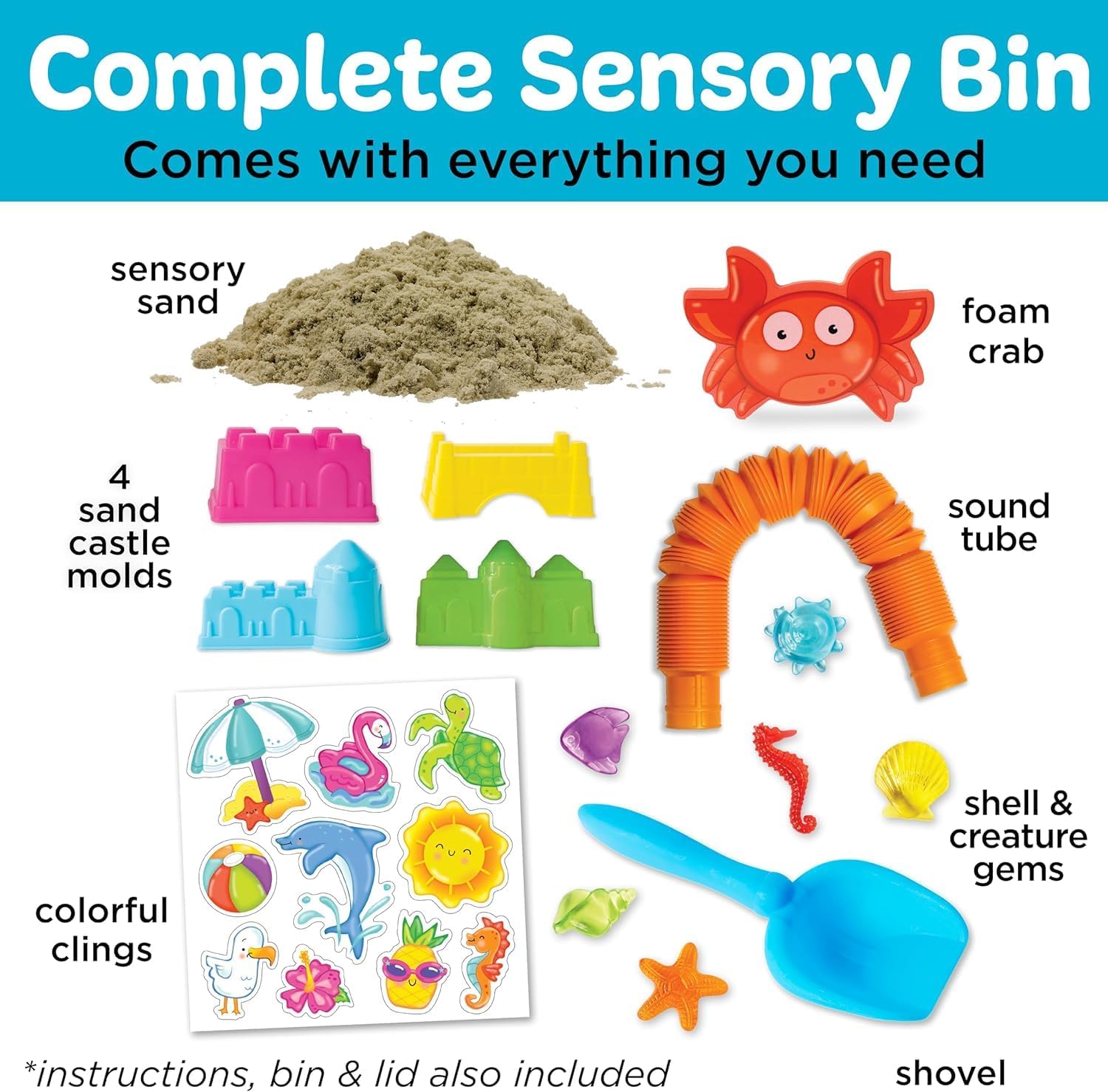 Creativity for Kids Sensory Beach Bin - Sandbox Toys for Kids & Toddlers, Indoor Alternative with Kinetic Sand, Molds, Shovel & Accessories for Imaginative Play