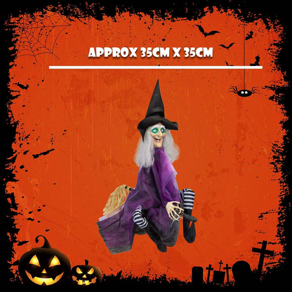 36" Animated Kicking Witch on Broomstick – Halloween Decoration with Batteries Included