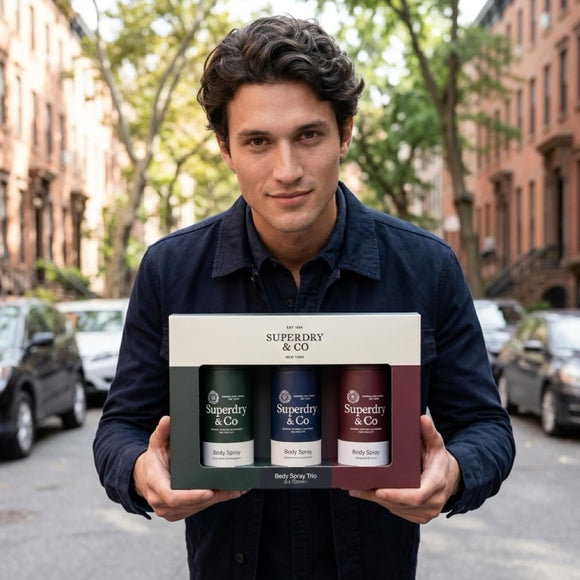  3 x 150ml men’s body spray gift set with fresh woody and spicy scents
