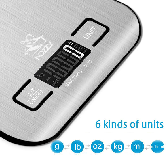 Digital Kitchen Scales 1 gram - 5Kg (0.1 Oz - 11Lb)  Gold, Silver or Black - Batteries Included