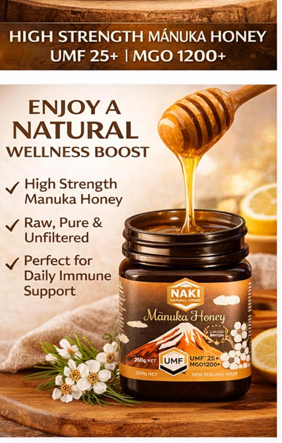 NAKI Manuka Honey Certified 100% New Zealand Honey UMF 25+ | MGO 1200 | 250 grams