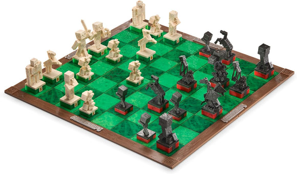  Minecraft chess pieces featuring Steve Alex and Overworld characters
