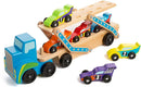 Melissa & Doug Mega Race-Car Carrier - Wooden Tractor and Trailer With 6 Unique Race Cars-5
