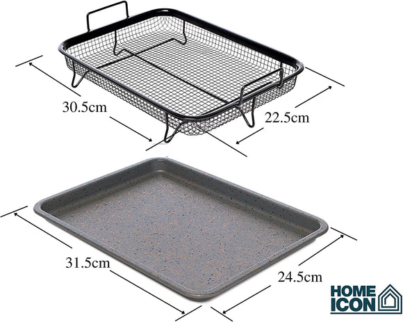 Home Icon Non-Stick Oven Crisper Tray & Basket 2-Piece Set – Air Fryer Style Crispy Cooking Basket