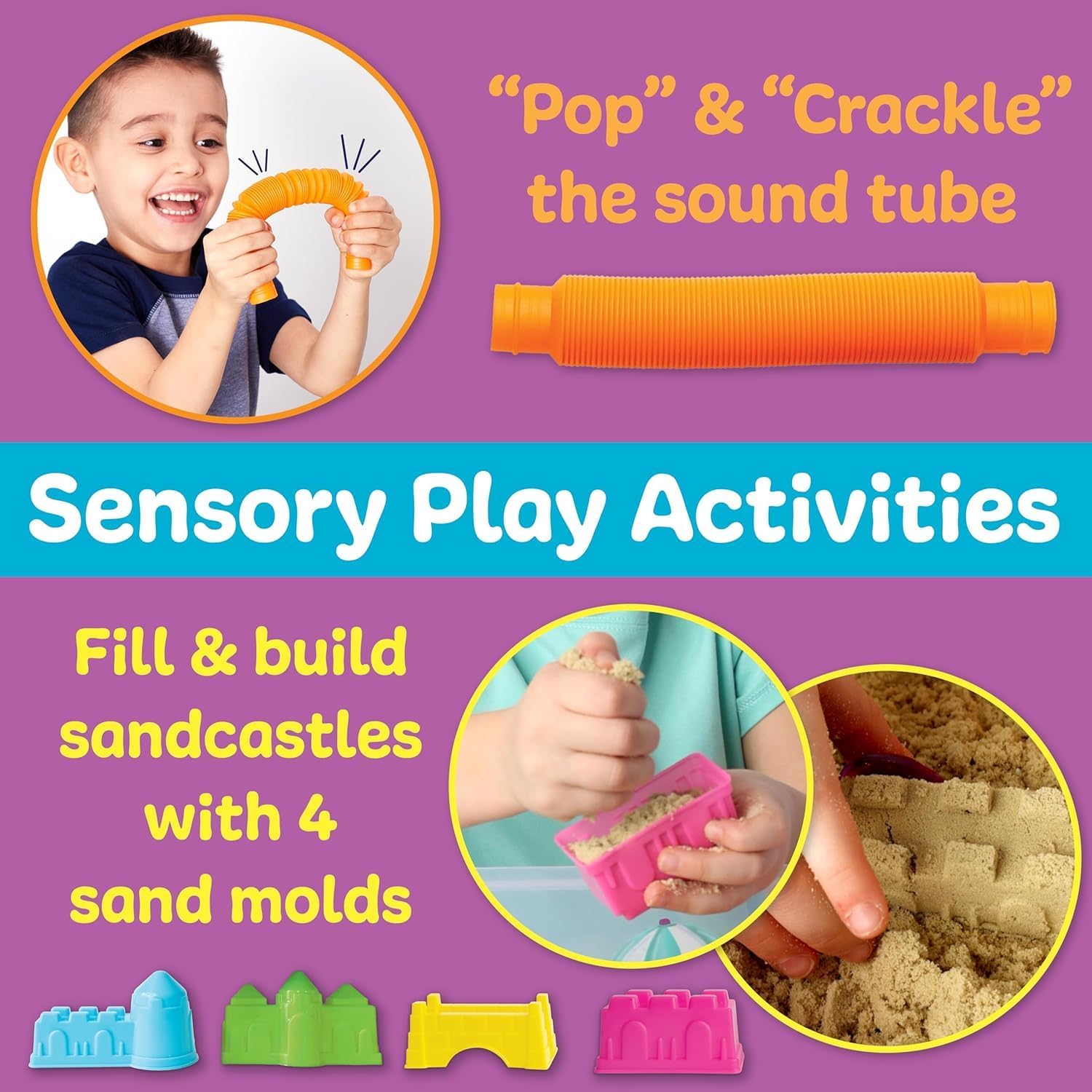 Creativity for Kids Sensory Beach Bin - Sandbox Toys for Kids & Toddlers, Indoor Alternative with Kinetic Sand, Molds, Shovel & Accessories for Imaginative Play