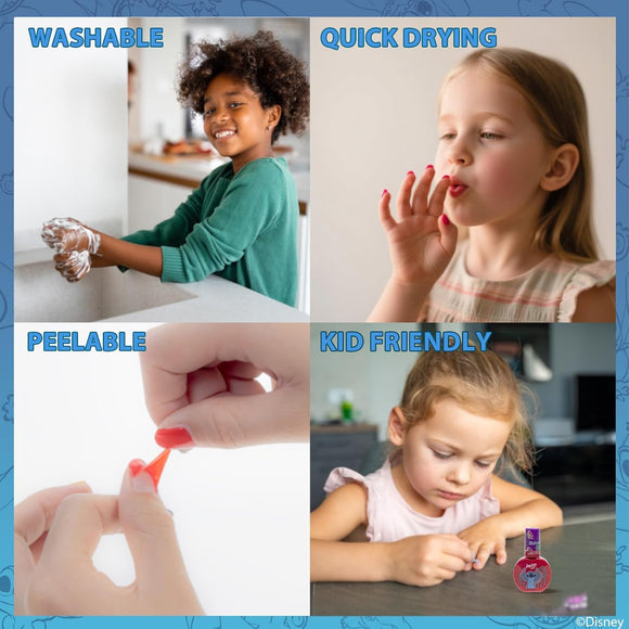 Townley Girl Disney Stitch 15 Piece Water-Based Kids Nail Polish Set with 2 Toe Spacers, 1 Nail File, Quick Dry, Peel Off, Gift Kit Set for Kids Girls, Ages 3