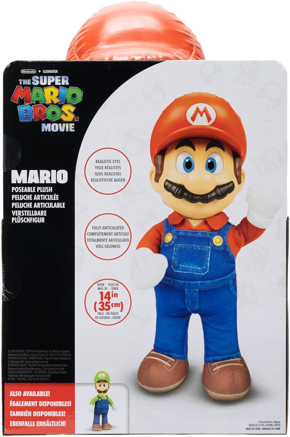 THE SUPER MARIO BROS. MOVIE Poseable Mario Plush, Stands 14’ / 35cm Tall, Realistic Eyes and Fully-Articulated