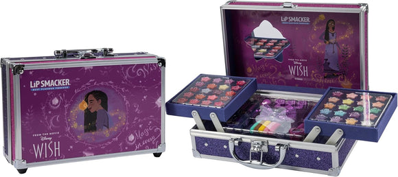 Disney Wish Makeup Traincase for Kids, 50+ Pieces Face Lips Nails Beauty Case