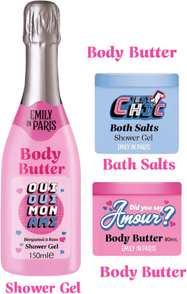EMILY IN PARIS 150ML SHIMMER SHOWER GEL, 80ML BODY BUTTER, 100G BATH SALTS - 0