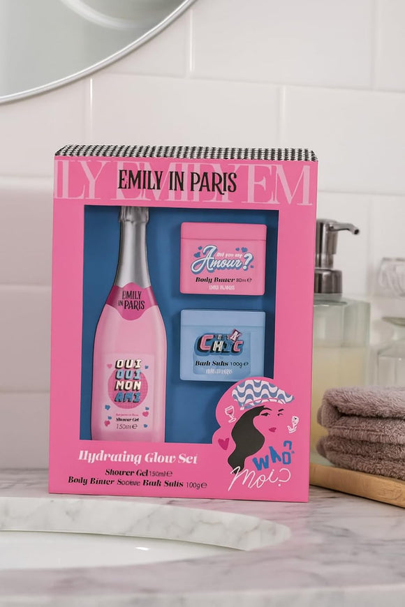 EMILY IN PARIS 150ML SHIMMER SHOWER GEL, 80ML BODY BUTTER, 100G BATH SALTS