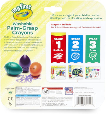Crayola My First Palm-Grip Washable Crayons – 6 Colour Toddler Art Set - 0