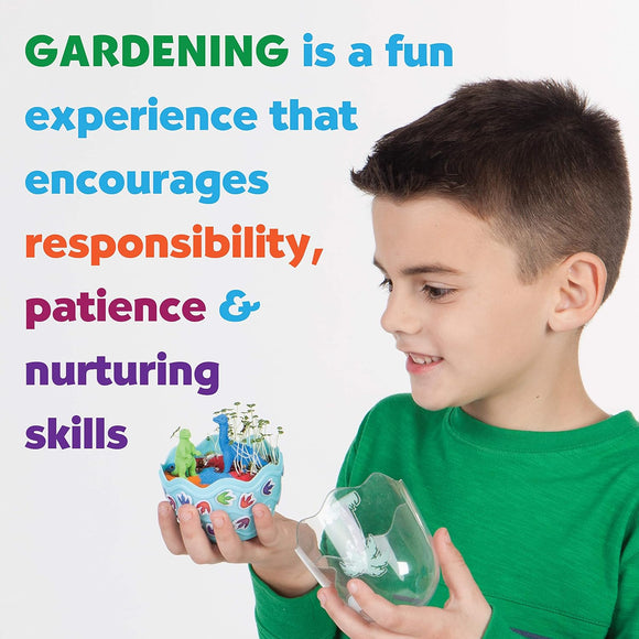 Creativity for Kids Mini Garden Dinosaur Kit – Grow Your Own Chia Seed Garden in 3-5 Days with Colorful Sand, Stickers & Dinosaur Figurines – STEM Gardening Craft for Kids Ages 6+