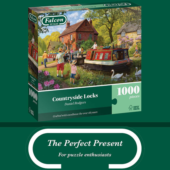 Countryside canal locks adult jigsaw puzzle measuring 68 x 49cm
