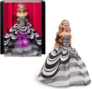 Barbie Signature Doll, 65th Anniversary Collectible with Blonde Hair, Black and White Gown, Sapphire Gem Earrings and Sunglasses, HRM58-1