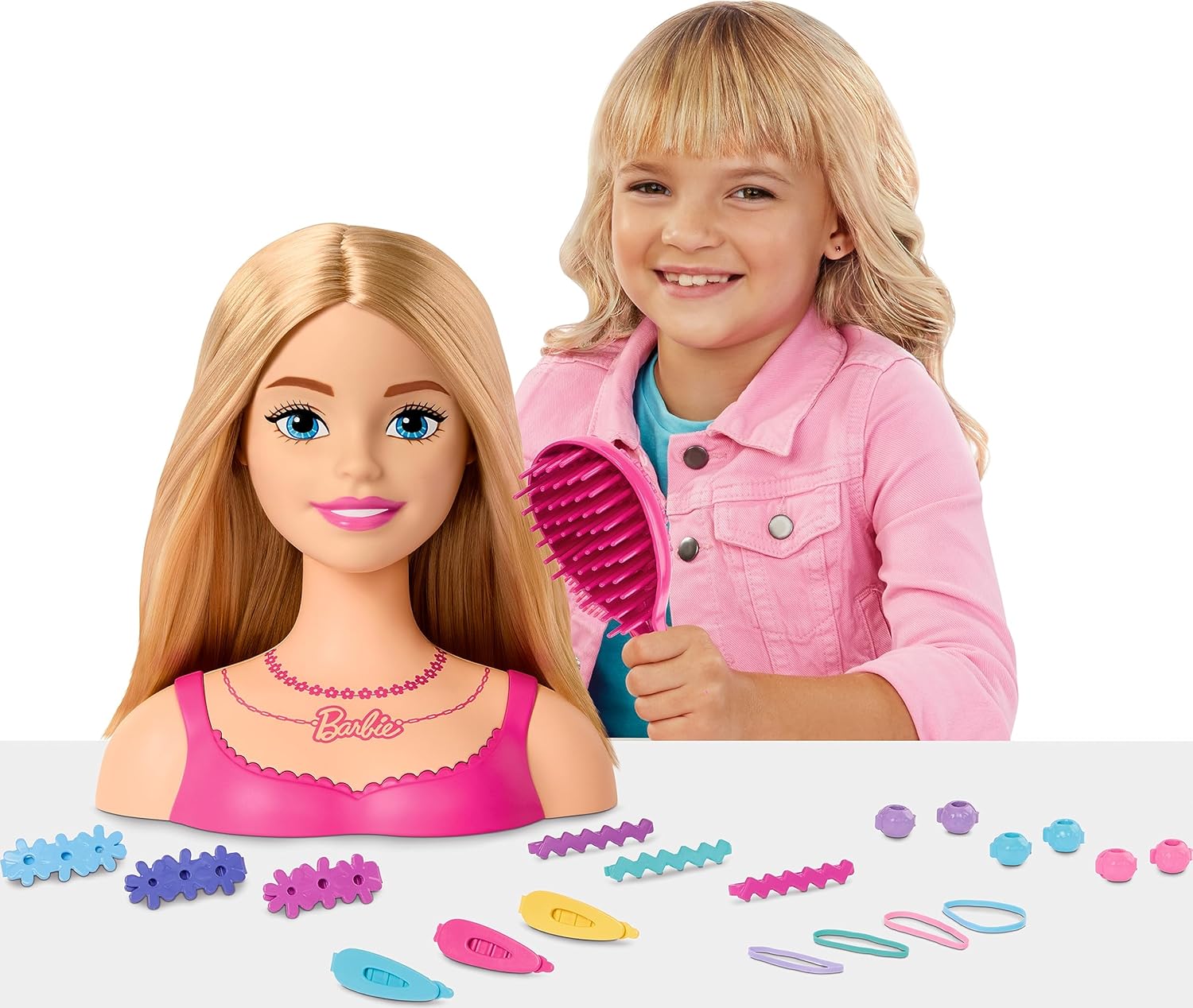 Barbie Doll Styling Head, Blond Hair with 20 Colorful Accessories, Doll Head for Hair Styling - 0