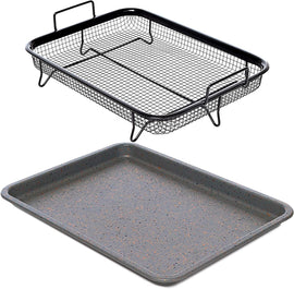 Home Icon Non-Stick Oven Crisper Tray & Basket 2-Piece Set – Air Fryer Style Crispy Cooking Basket