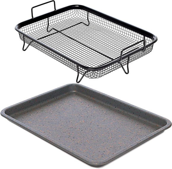 Home Icon Non-Stick Oven Crisper Tray & Basket 2-Piece Set – Air Fryer Style Crispy Cooking Basket