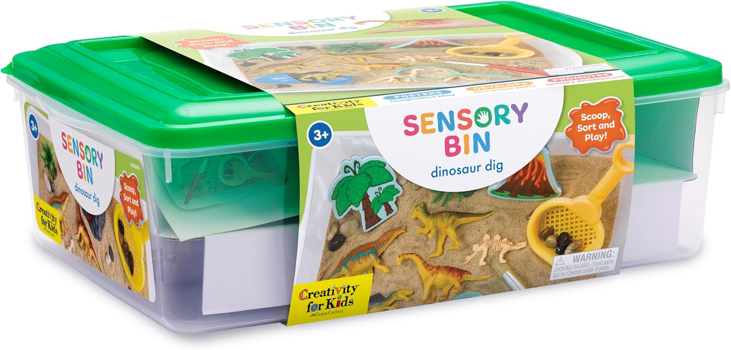 Creativity for Kids Sensory Bin Dinosaur Dig – Sand Play Set with Dinosaur Figures, Fossils, Tools & Accessories – Imaginative Sensory Play - 0