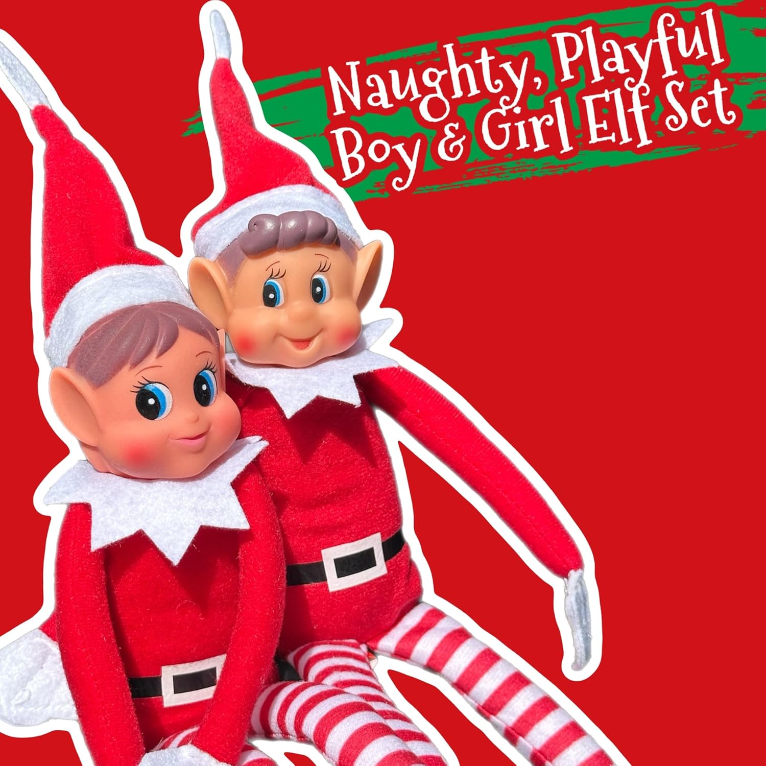 Elves Behavin Badly 12" RED Long Leg Soft Body Vinyl FACE 'Girl or Boy' ELF With Hat" - 0