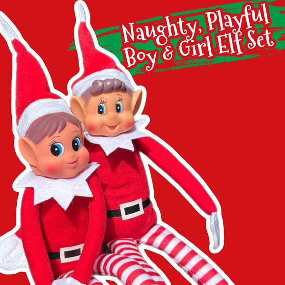 Elves Behavin Badly 12" RED Long Leg Soft Body Vinyl FACE 'Girl or Boy' ELF With Hat"
