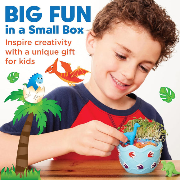 Creativity for Kids Mini Garden Dinosaur Kit – Grow Your Own Chia Seed Garden in 3-5 Days with Colorful Sand, Stickers & Dinosaur Figurines – STEM Gardening Craft for Kids Ages 6+