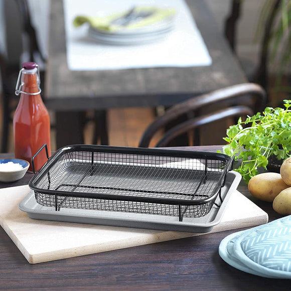 Home Icon Non-Stick Oven Crisper Tray & Basket 2-Piece Set – Air Fryer Style Crispy Cooking Basket