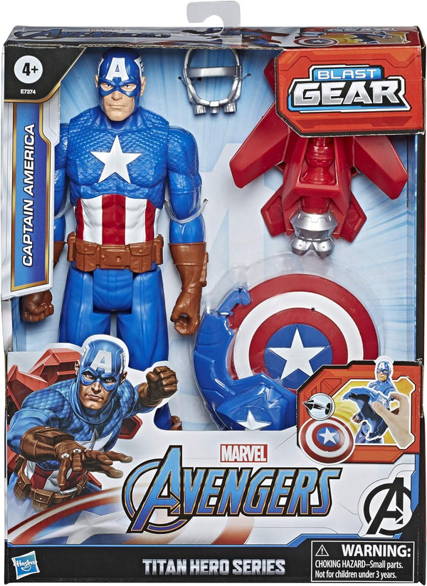 Marvel Avengers Titan Hero Series Blast Gear Captain America, 30 cm Toy, With Launcher, 2 Accessories and Projectile