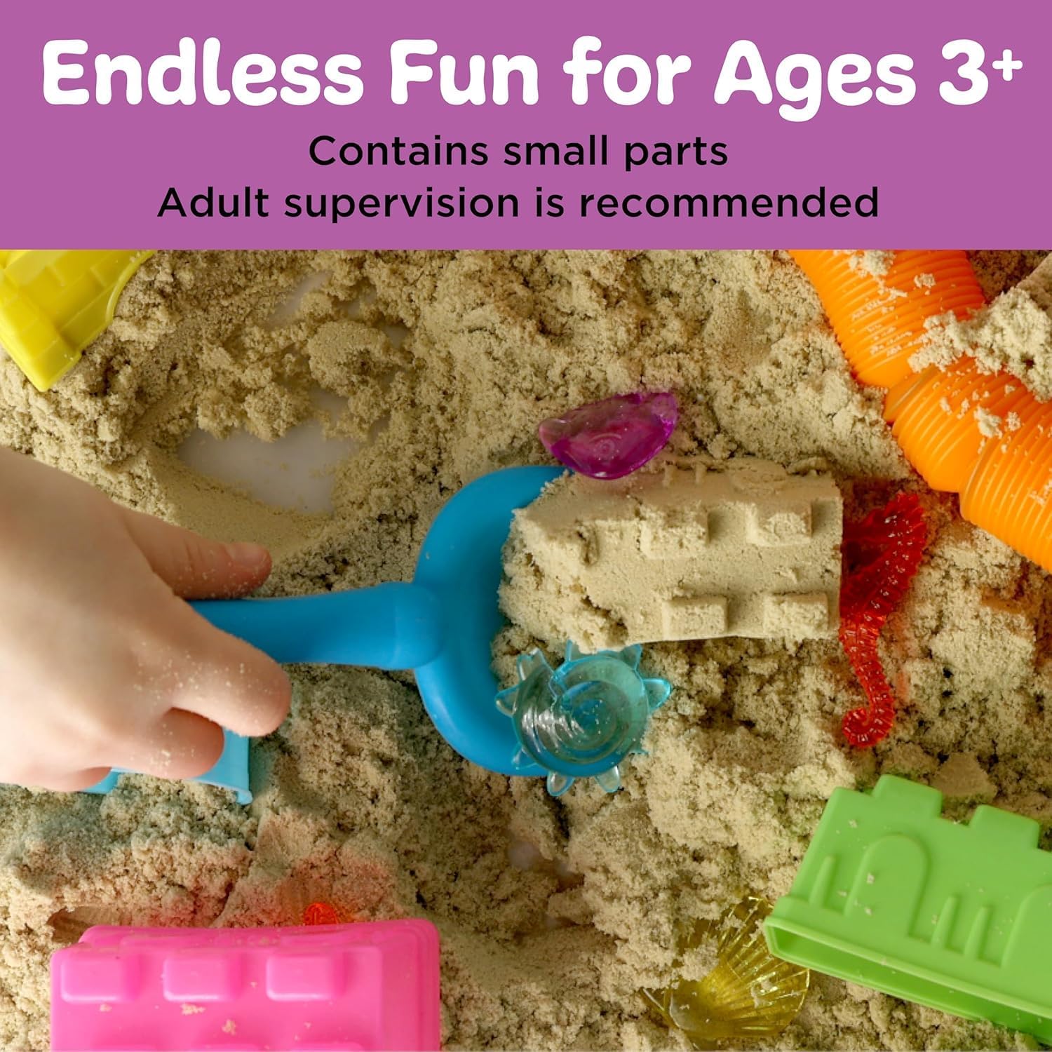 Creativity for Kids Sensory Beach Bin - Sandbox Toys for Kids & Toddlers, Indoor Alternative with Kinetic Sand, Molds, Shovel & Accessories for Imaginative Play