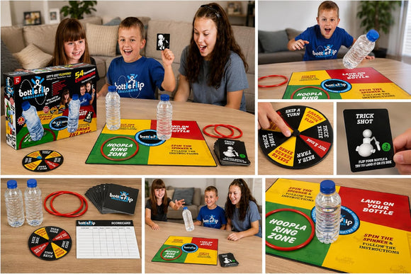 Bottle Flip Challenge Game – 54 Challenges Family Party Game Ages 7+ 2–6 Players