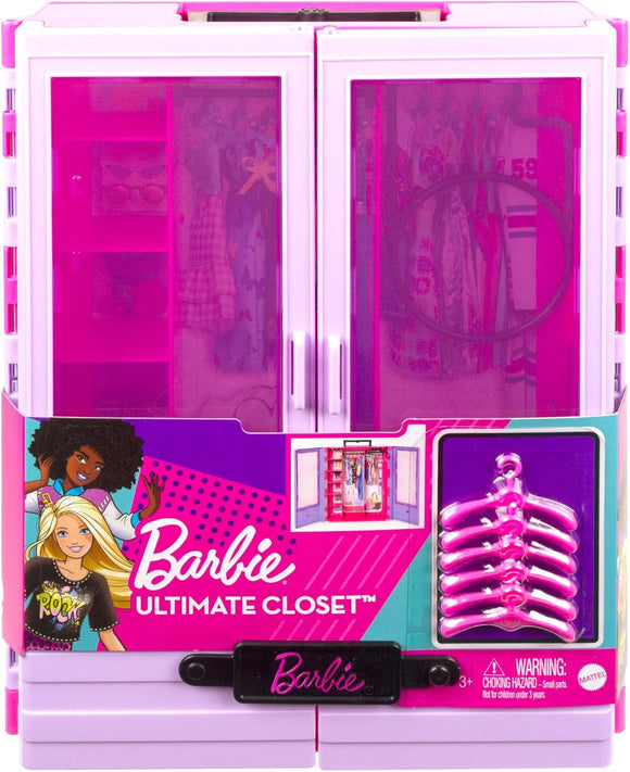 Barbie Fashionistas Ultimate Closet Accessory, Translucent Doors, Storage Spaces, Fold-out Rack, 6 Hangers, Great Gift for 3 Years Old & Up